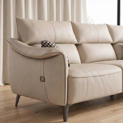 sectional sofa set with dark angled legs and raised floor clearance, seating close-up