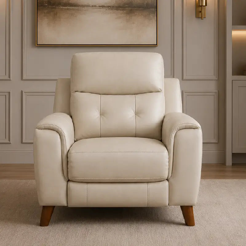 Recliner sofa set with high back support and cushioned headrest, right-side view