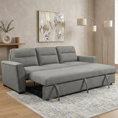 l shape sofa bed shown in the pull-out sleeping position with hidden storage