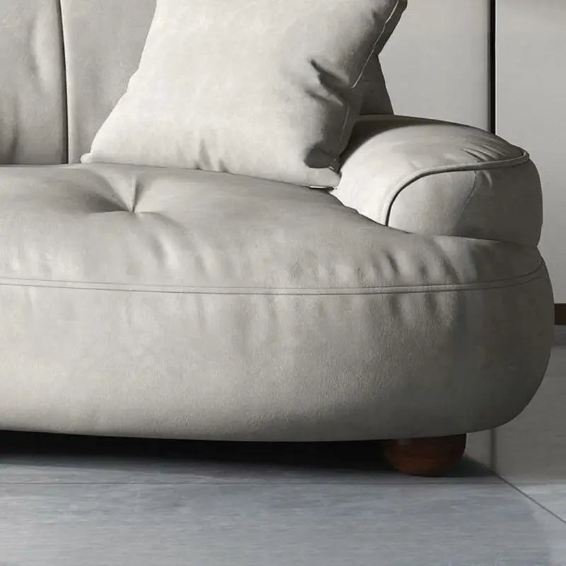 3 seater fabric sofa with rounded padded arms and soft-touch fabric, right-side view