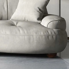 3 seater fabric sofa with rounded padded arms and soft-touch fabric, right-side view