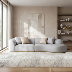 curved sofa set with treated pine frame and concealed stable base, seating close-up
