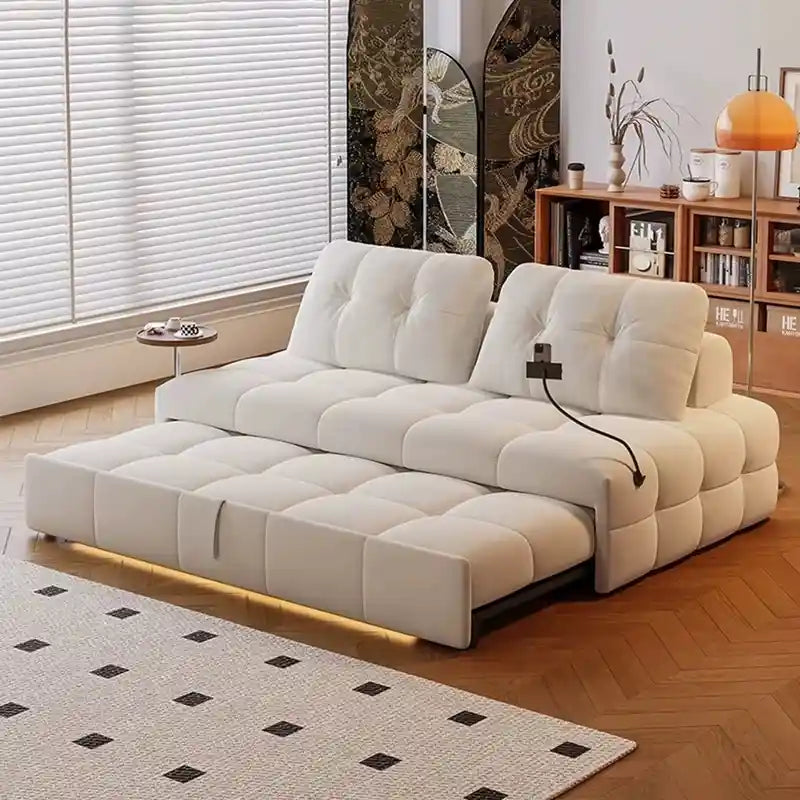 sofa bed two in one showing the sofa-to-bed conversion with charging holder
