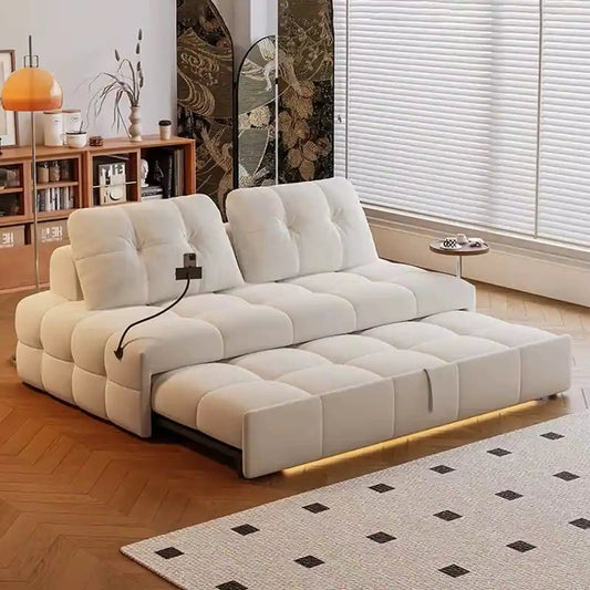 sofa bed two in one showing the sofa-to-bed conversion with charging holder