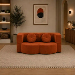 fold out sofa bed cushion and armrest detail with textured fabric