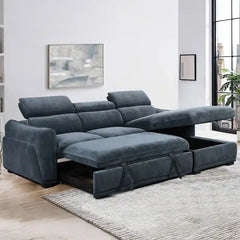 sofa bed with storage cushion and armrest detail with concealed storage