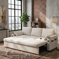 pull out sofa bed couch cushion and armrest detail with cup holders