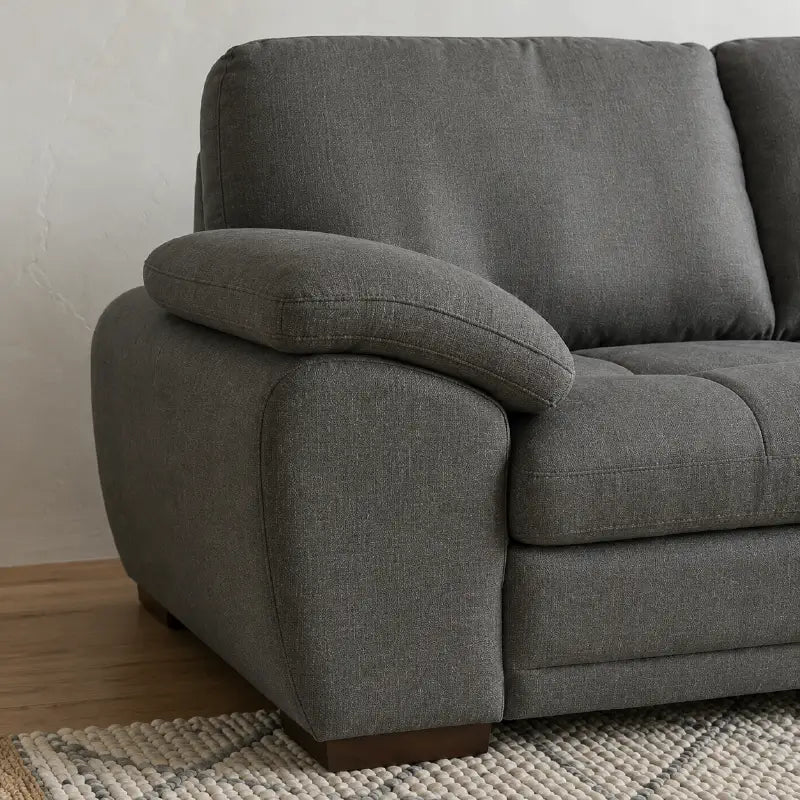 L shape sofa set with deep cushions and a spacious lounger, full seating layout