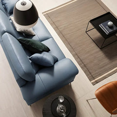 Chaise layout Dalia l shape couch, corner sofa set, blue-grey smooth upholstery