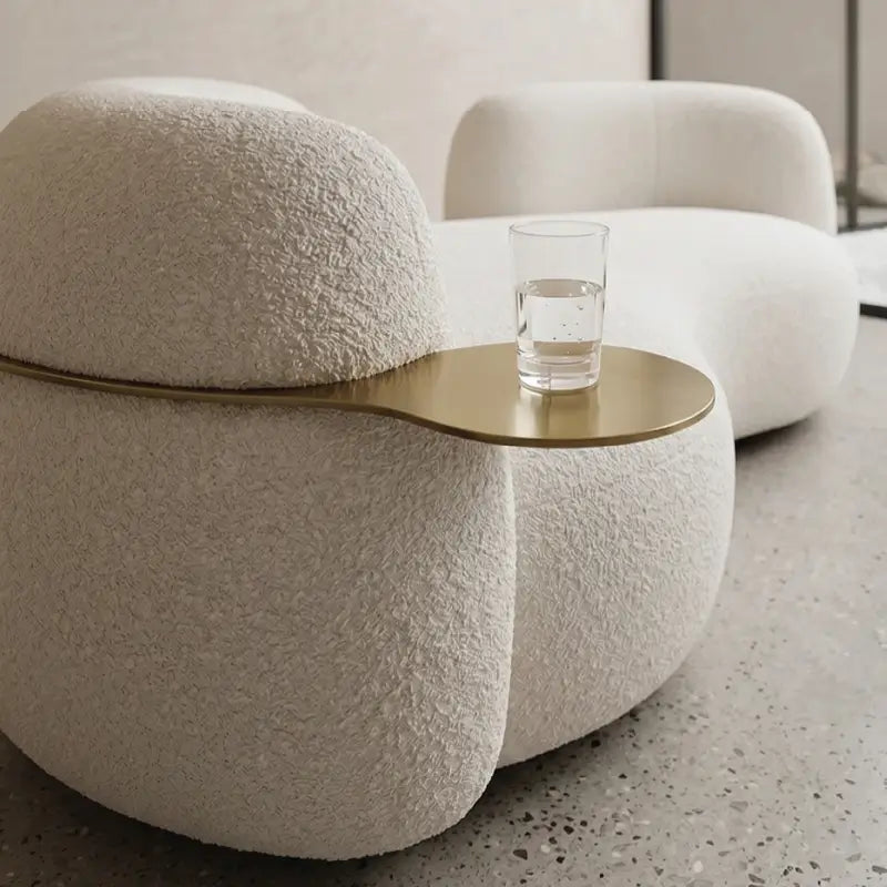luxury sofa set with side angle showing integrated table accent, backrest detail