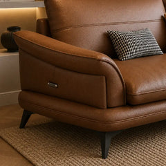 Leatherette sofa set with deep cushions and curved padded arms, full seating layout