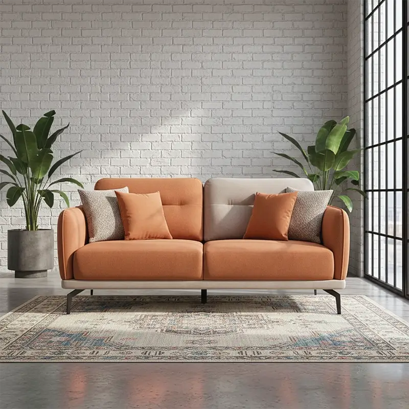 L shape sofa with optional lounger and dual-tone fabric, full seating layout