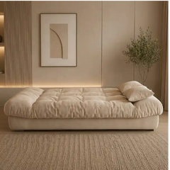 click clack sofa bed opened as a guest sleeping surface with fold-down padded backrest