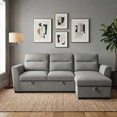 sofa bed couch sectional shown in the pull-out sleeping position with hidden storage