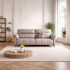 Elegant leather couch with channel tufting, pure leather couch sofa design L shaped