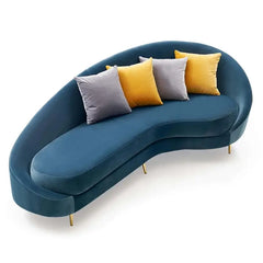 Luxury sofa set with curved backrest and gold-finish legs, full seating layout
