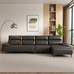 L shape sofa set with deep cushions and segmented back support, full seating layout