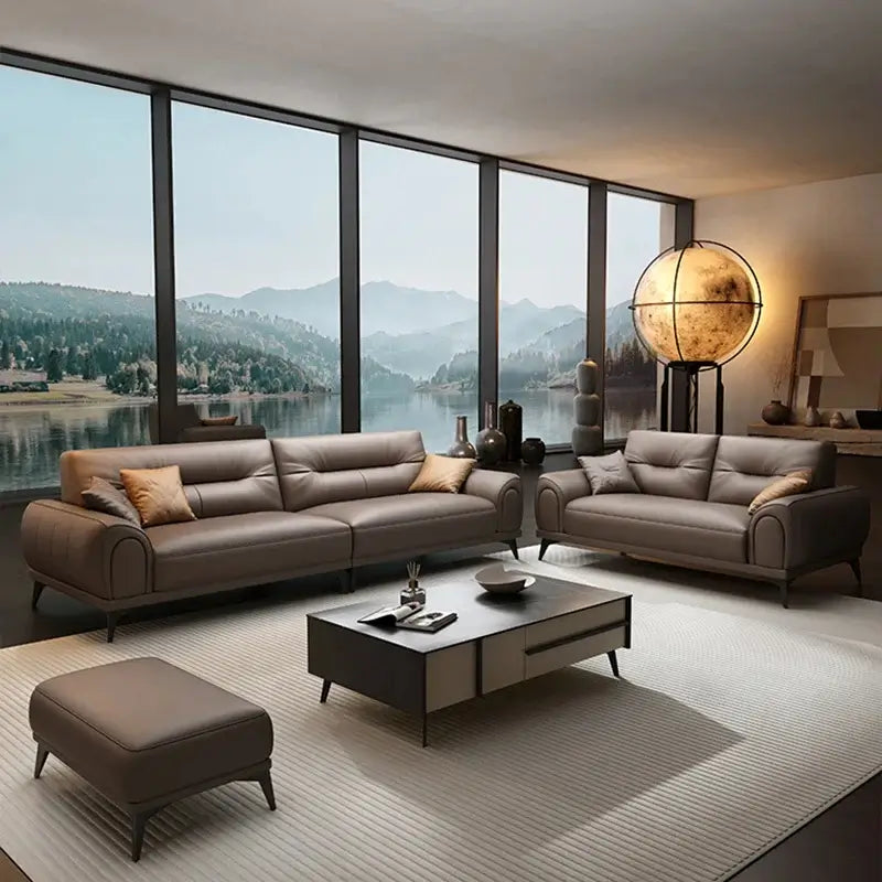 3 seater sofa set with rounded padded arms and elevated legs, full seating layout