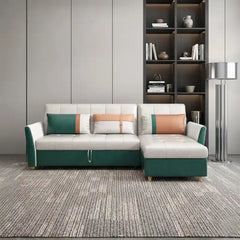 sofa bed with chaise cushion and armrest detail with lift-up storage