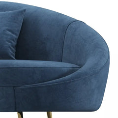 Curved sofa set with curved backrest and gold-finish legs, close-up of seat cushions