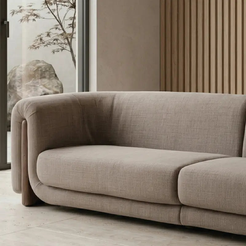 3 seater sofa set with side angle showing curved arm profile, backrest detail
