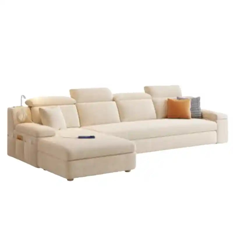 l shape sofa bed full seating layout with padded back support with USB charging