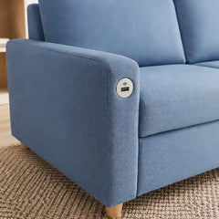 compact sofa bed showing the sofa-to-bed conversion with USB charging