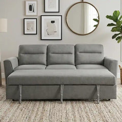 l shape sofa bed shown in the pull-out sleeping position with hidden storage alternate front angle