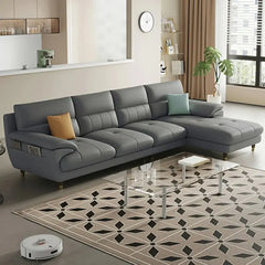 luxury l shape sofa set with right-hand lounger configuration and stitched panels, backrest detail