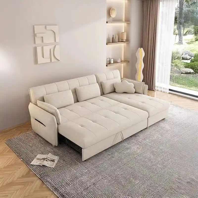 l shape sofa bed showing the built-in storage compartment with L-shape lounger alternate front angle
