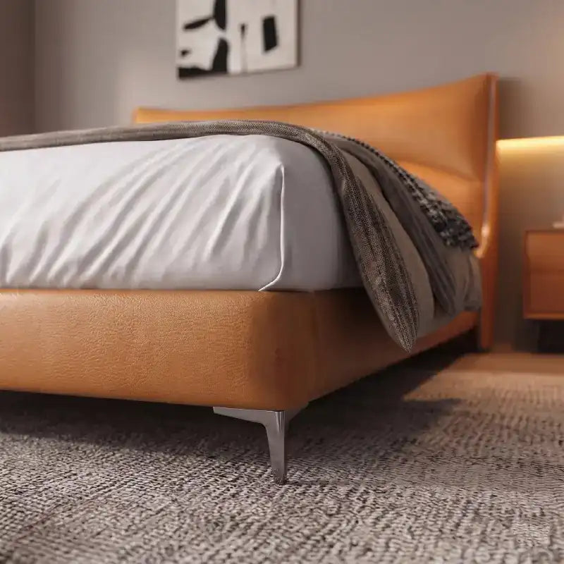 leatherette bed showing the lift-up storage area with wide padded headboard alternate front angle