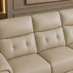 Recliner sofa set with high back support and cushioned headrest, close-up of seat cushions