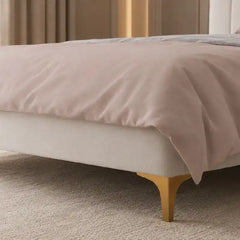 minimalist platform bed showing the lift-up storage area with rounded padded edges