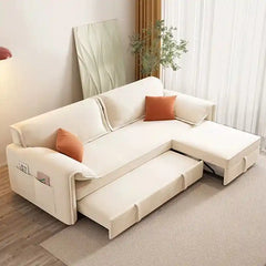 sofa bed convertible showing the built-in storage compartment with side pockets