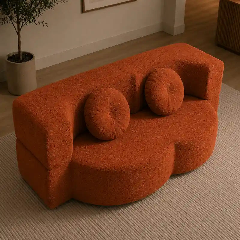 sofa bed folding full seating layout with padded back support with textured fabric