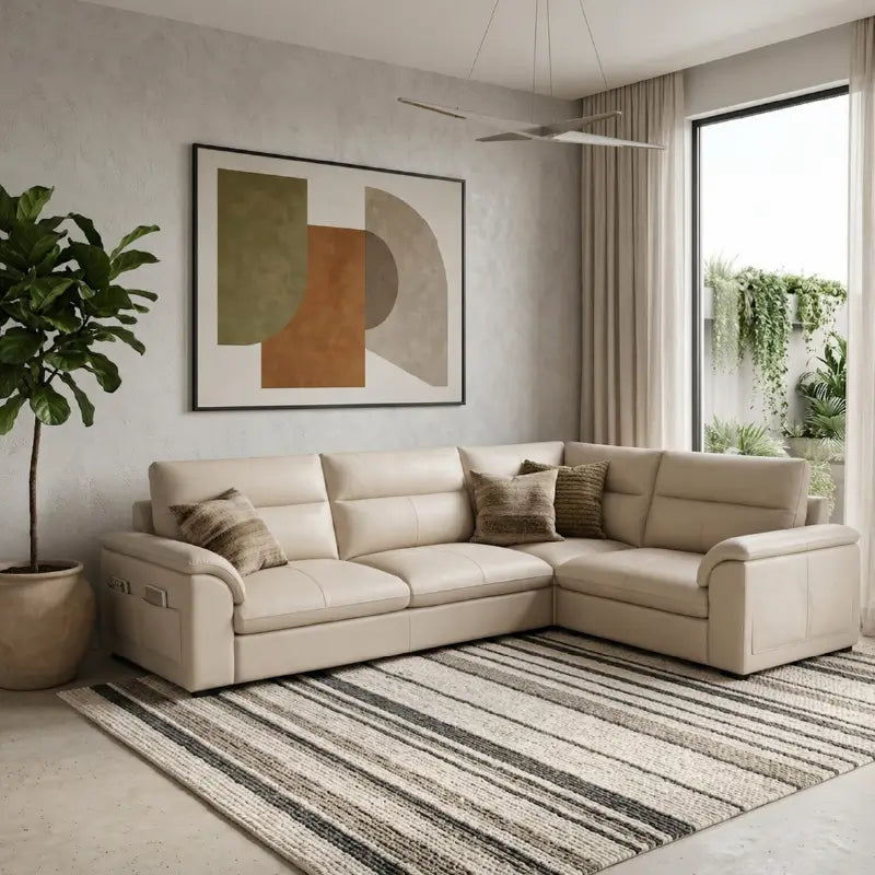 modern luxury sofa set with three-seater profile with stitched panels, backrest detail