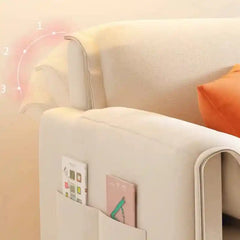 sofa bed convertible showing the sofa-to-bed conversion with side pockets alternate side angle