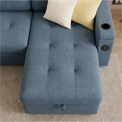 sofa bed with cup holder showing the sofa-to-bed conversion with cup holders alternate front angle