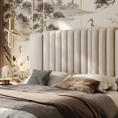 double bed shown in a compact double-bed layout with tall padded headboard