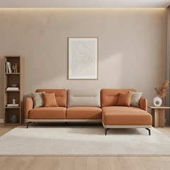 L shape sofa with optional lounger and dual-tone fabric, close-up of back cushions
