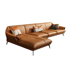 l shape sofa with front profile with neutral finish, upholstery close-up