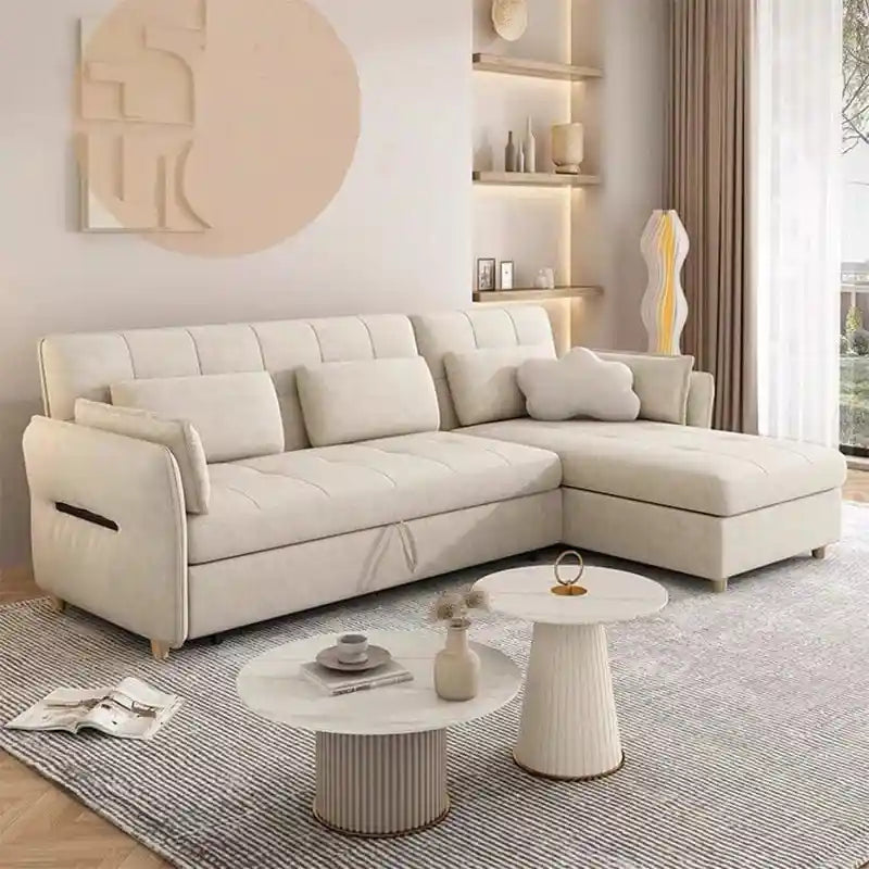 pull out sofa bed pull-out mechanism view with L-shape lounger