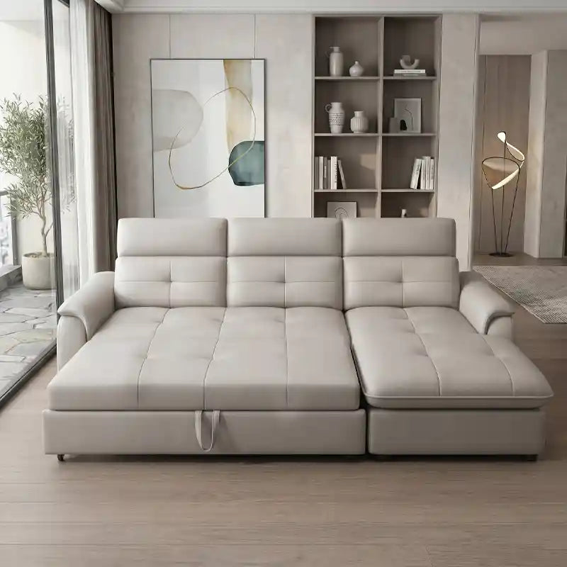 sofa bed with chaise lounge opened as a guest sleeping surface with USB charging