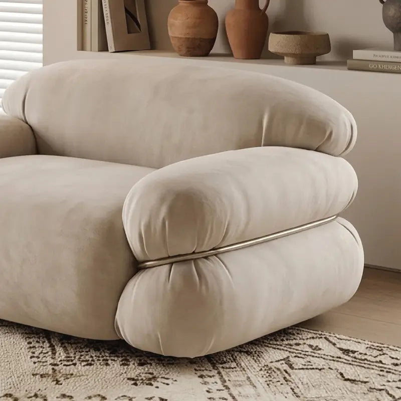 Corner sofa set with deep cushions and oversized back support, close-up of back cushions