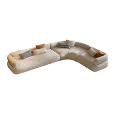 Corner sofa with spacious five-seater curved layout, close-up of back cushions