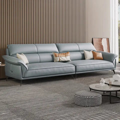 Leatherette sofa with deep lounge seating and soft back cushions, close-up of back cushions