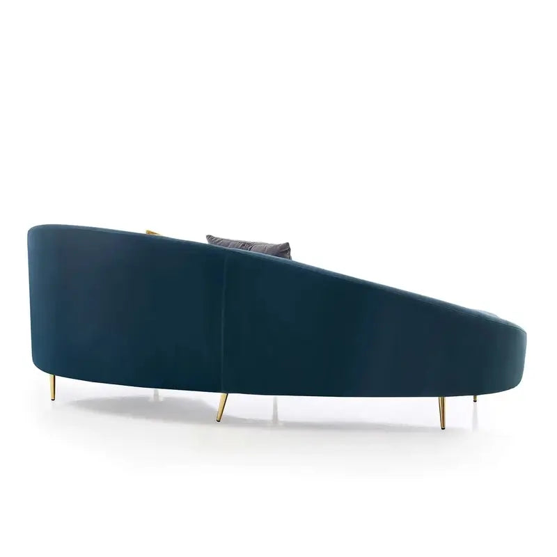 Luxury sofa set with curved backrest and gold-finish legs, close-up of back cushions