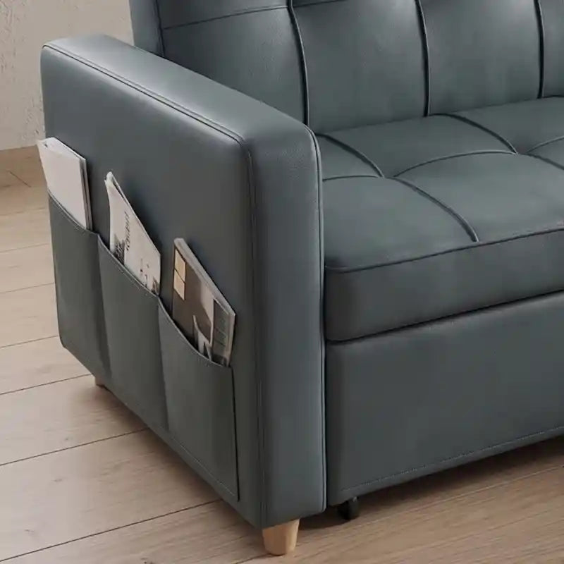 sofa bed with storage showing the sofa-to-bed conversion with side pockets