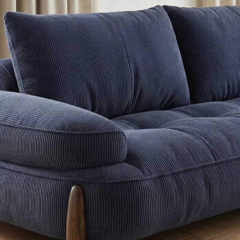 plush sofa set with full straight sofa profile, leg detail