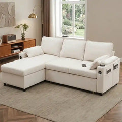 pull out sofa bed lounge section and backrest view with cup holders